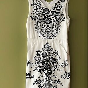 London Times White Midi Dress with Black Floral Motif